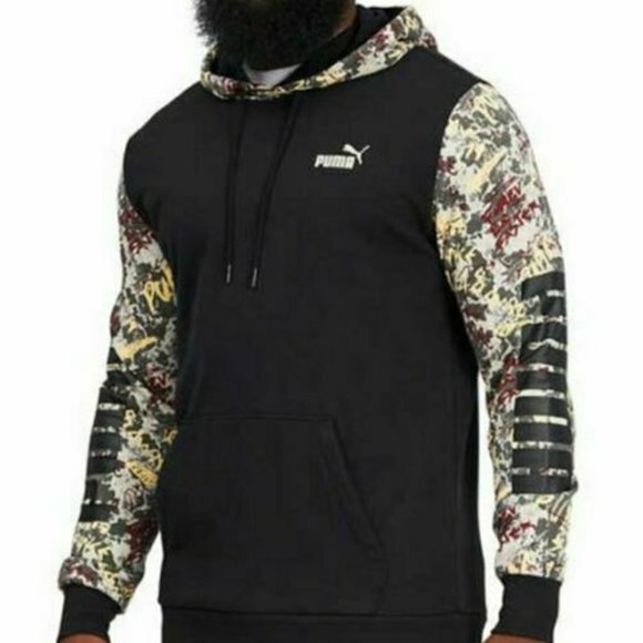 Puma Graffiti Hoodie Sweatshirt Pullover Ribbed Cuffs / Waist Black M or XL - Picture 1 of 5